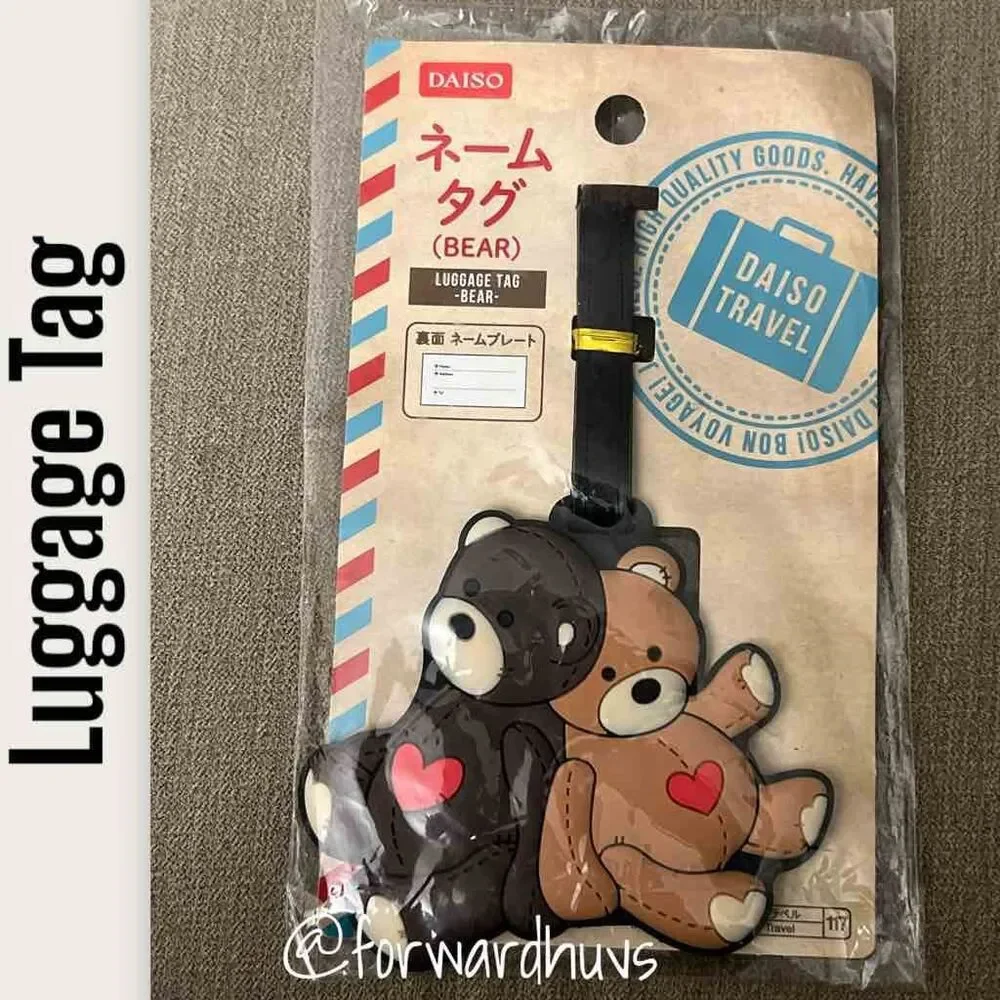 Daiso Bear Luggage Tag Black & Brown Travel ID Tag NWT